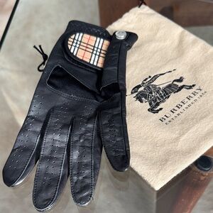 Burberry Black and Beige Leather Left golf Glove